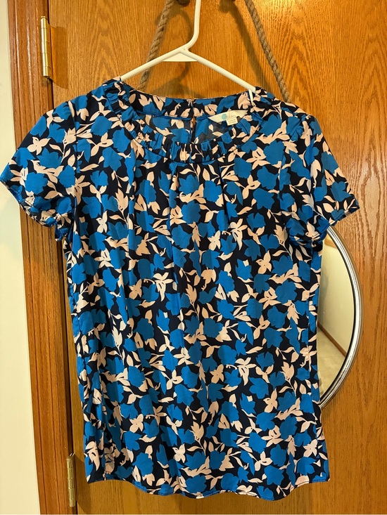 Boden Tops - Boden Blue and Pink Floral Short-Sleeve Blouse